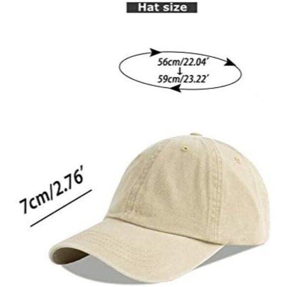 Unisex Washed-khaki + Black Baseball Cap Cotton Fits Washed Denim Adjustable Hat - Picture 5 of 6